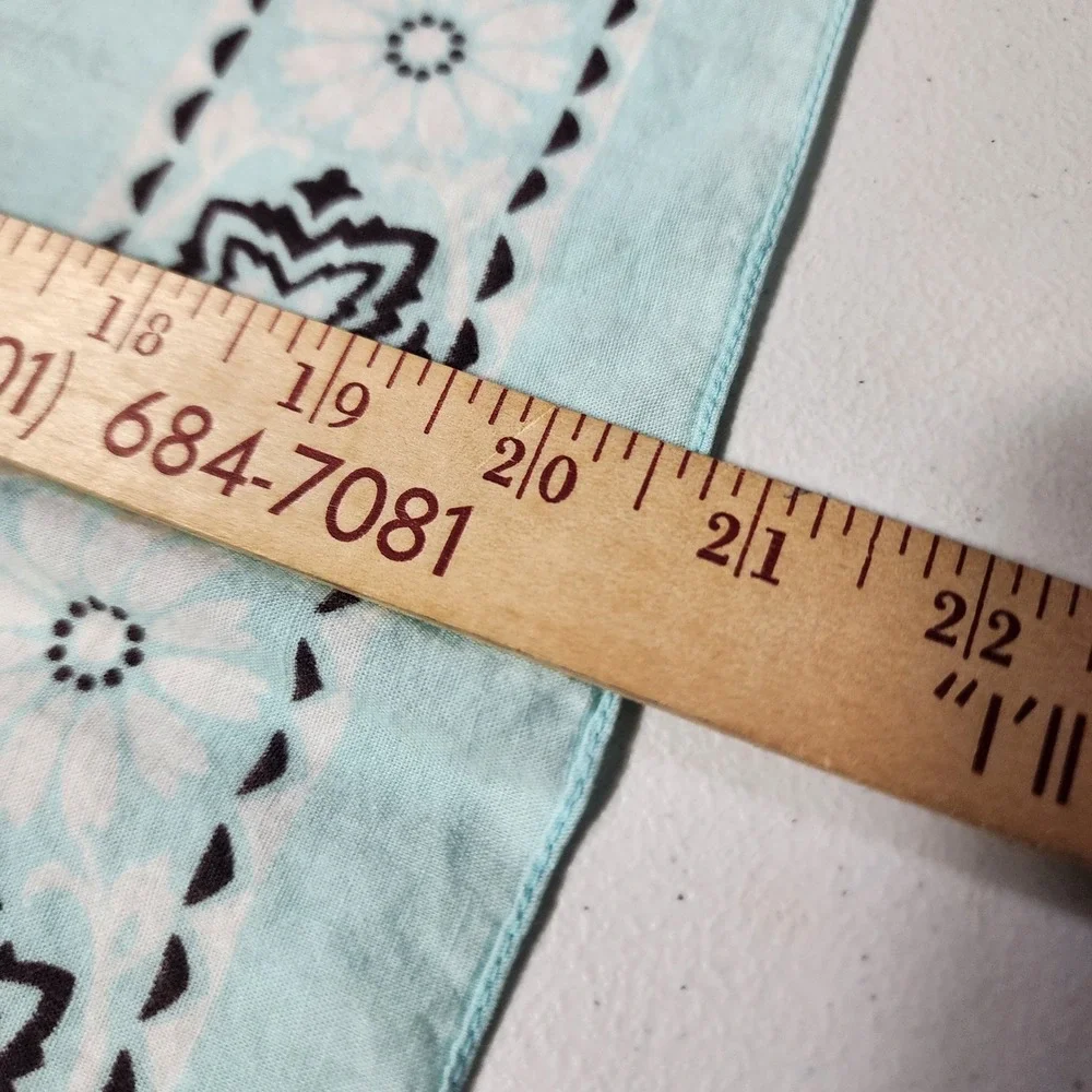 Vintage RN 13962 Light Teal Blue Cotton Floral Geometric Bandana Neckerchief